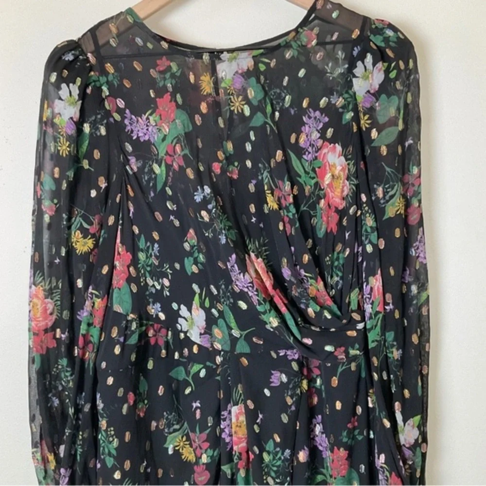 AMUR Sabine Drape Dress | Front Slit | Black | Floral | Sheer | Size 10 - Picture 9 of 16